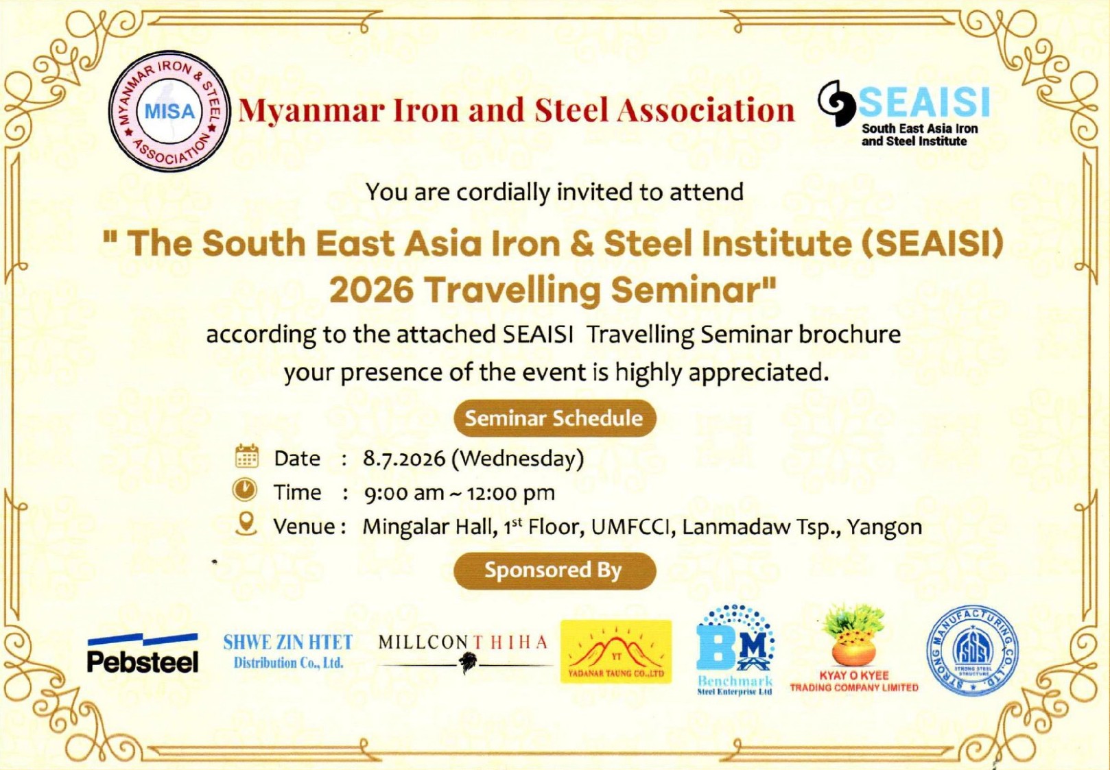 The Southeast Asia Iron & Steel Institute (SEAISI) 2026 Travelling Seminar" Invitation